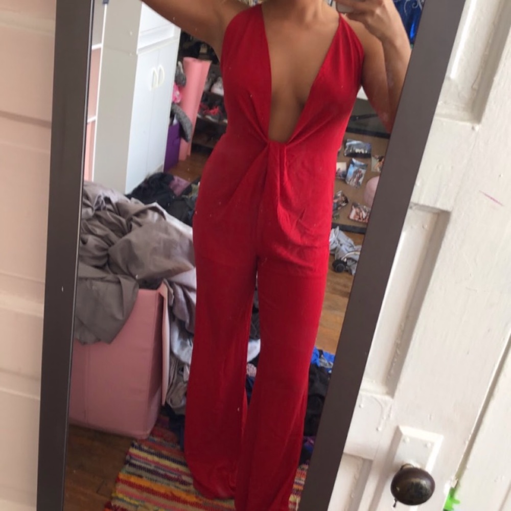 Red jump suit